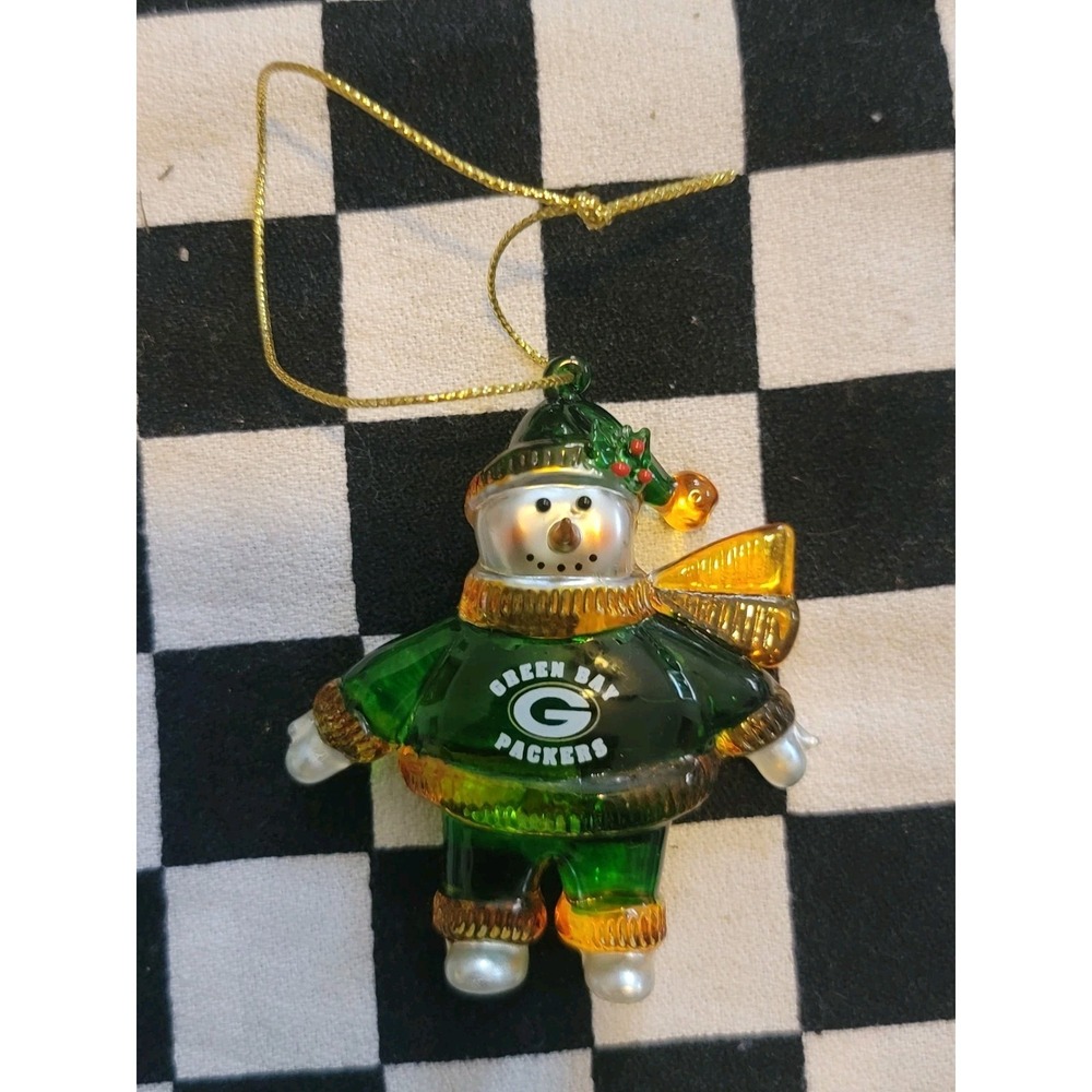 NFL Green Bay Packers Crystal Glass 3"  Ornament Scottish Christmas Snowman